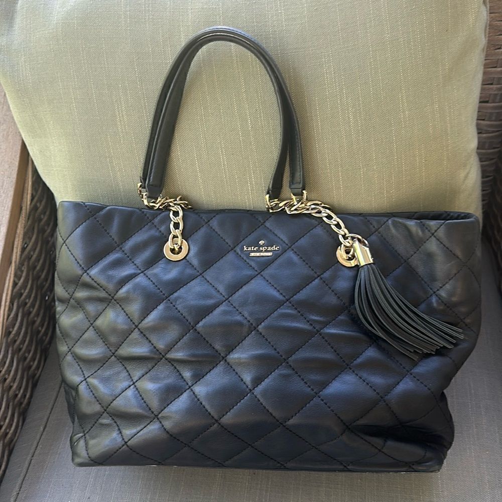 Kate Spade Black Quilted Leather Large Emerson Place Priya Shopper Tote - Picture 2 of 12